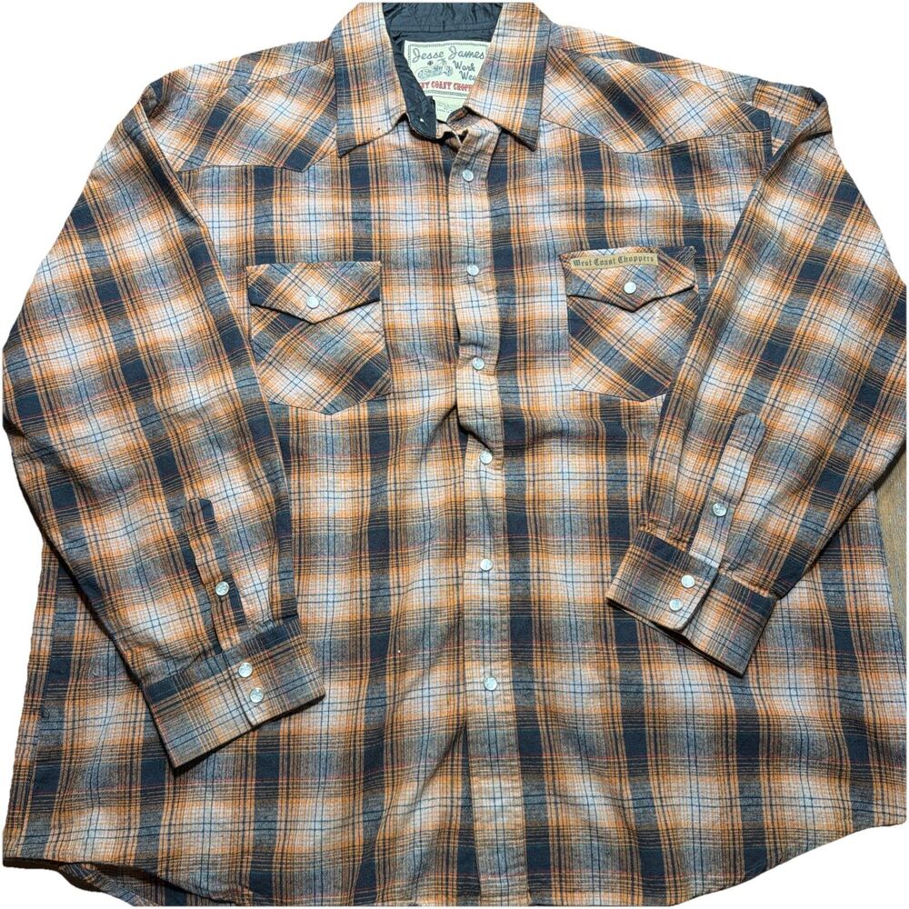 West Coast Choppers Jesse James Lined Flannel Shirt Jacket 2XL Iron Cross Y2K!